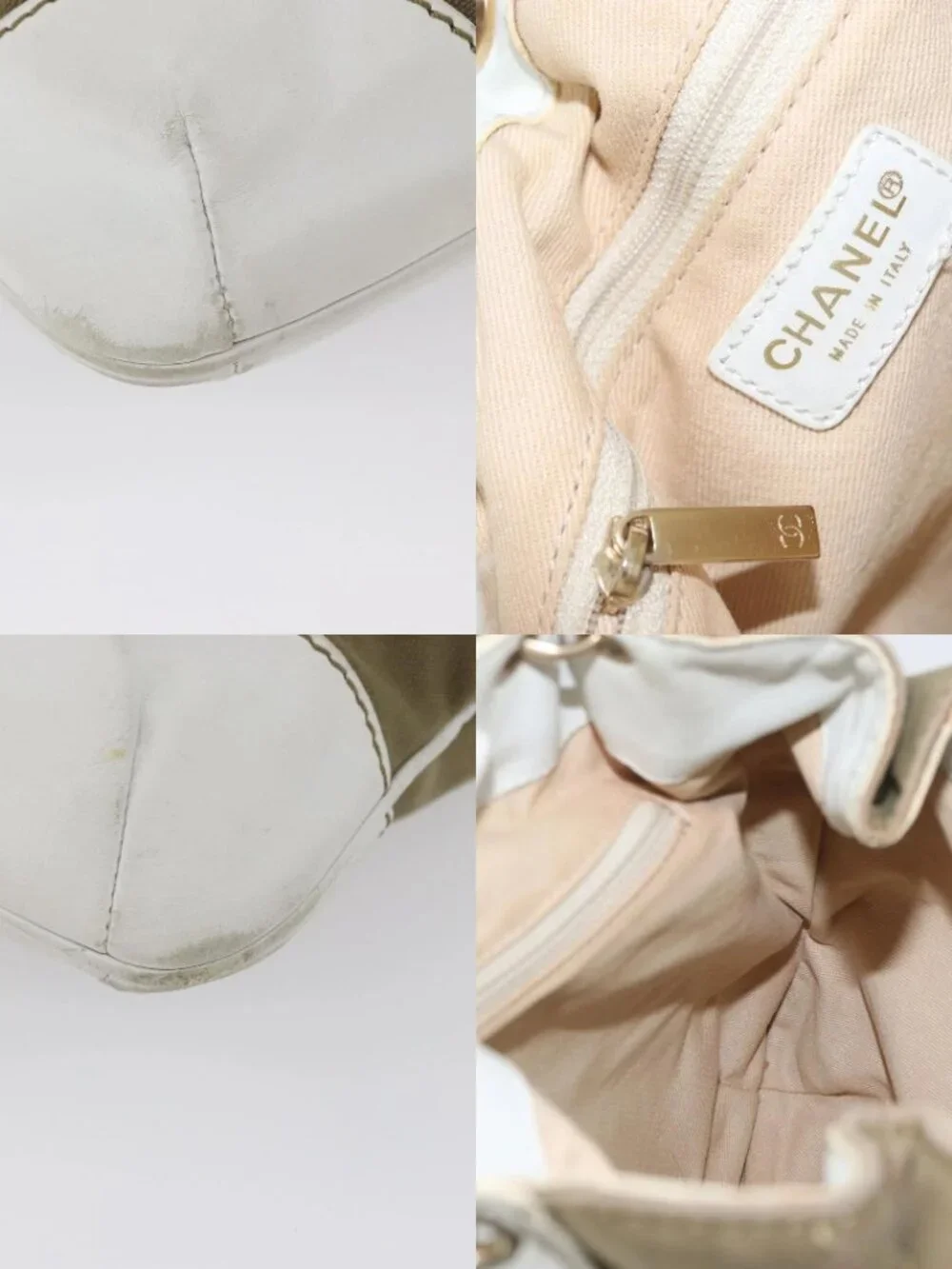 CHANEL Chain Tote Bag Canvas Beige Gold CC Auth mr2009